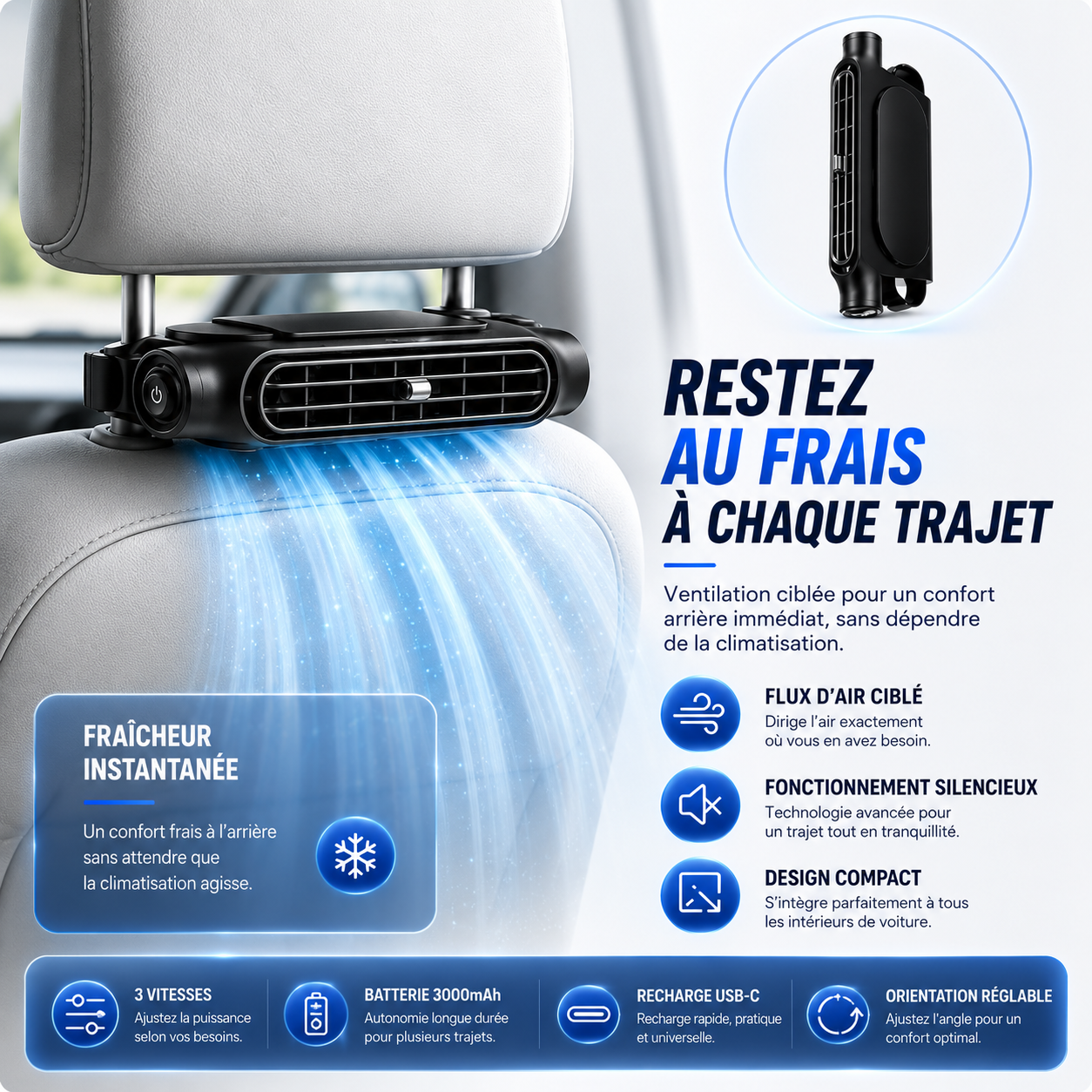 ❄️ Gardez vos passagers au frais tout l'été avec le ventilateur double turbine Nuratek™ TurboSeat Pro