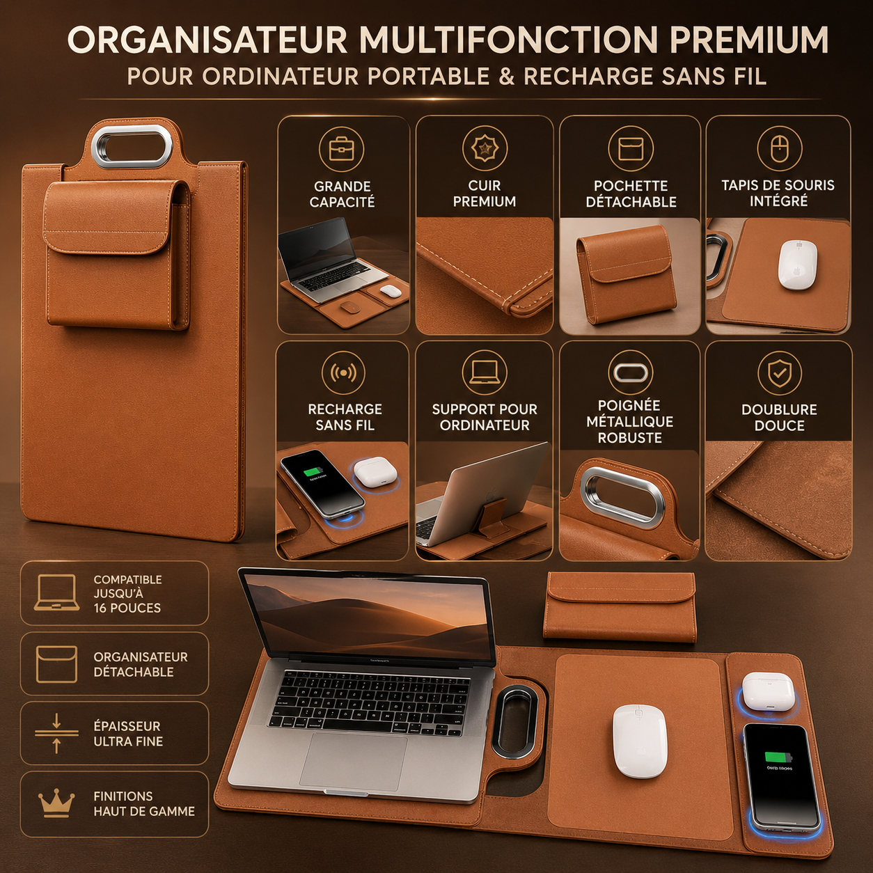 💼 Nuratek PowerSleeve Pro™ | Sacoche Laptop 5-en-1 avec Recharge Sans Fil