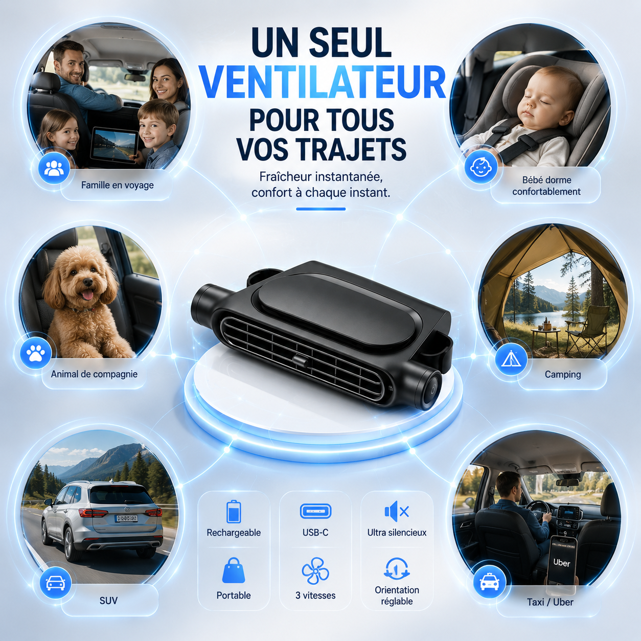 ❄️ Gardez vos passagers au frais tout l'été avec le ventilateur double turbine Nuratek™ TurboSeat Pro