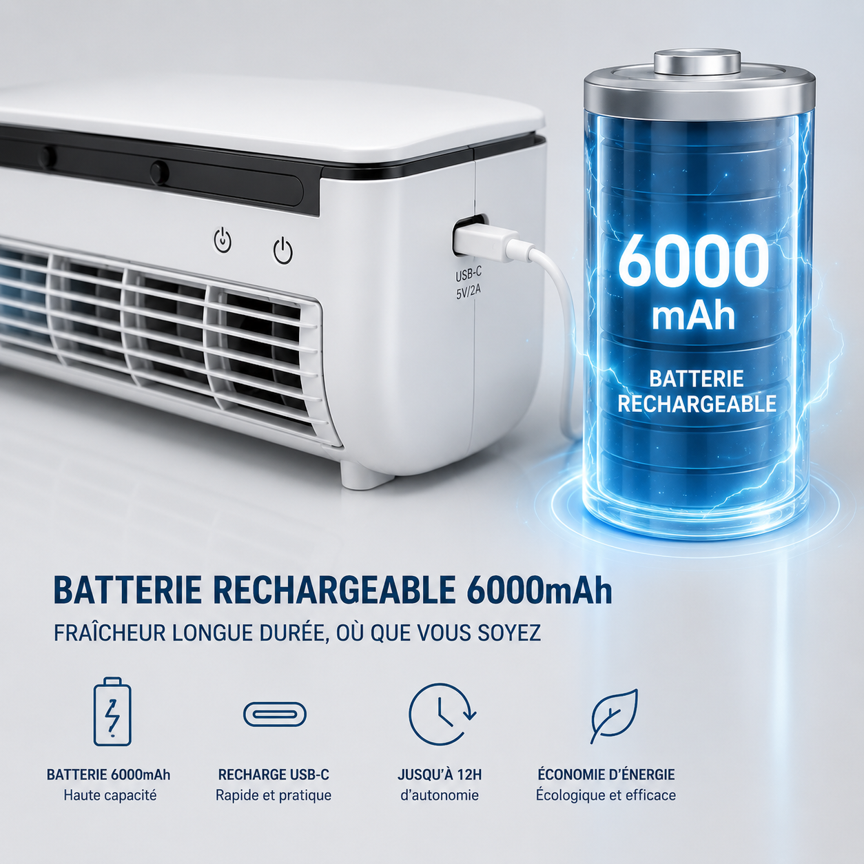 Mini Climatiseur Portable avec Brumisateur – Ventilateur Rechargeable 6000mAh