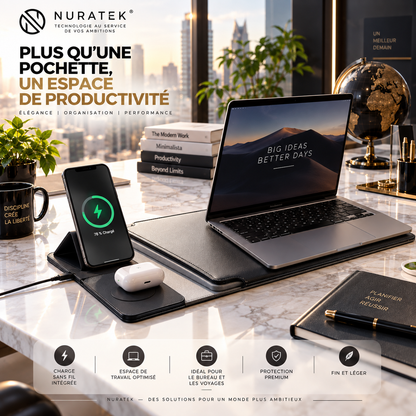 💼 NURATEK SMARTDESK PRO™ Sacoche Laptop 5-en-1 avec Charge Sans Fil