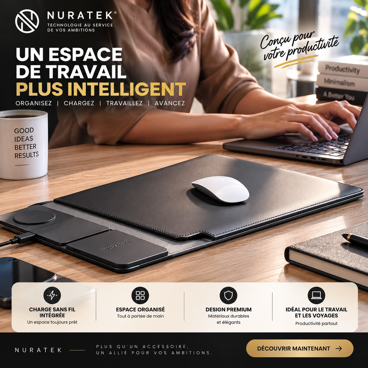 💼 NURATEK SMARTDESK PRO™ Sacoche Laptop 5-en-1 avec Charge Sans Fil