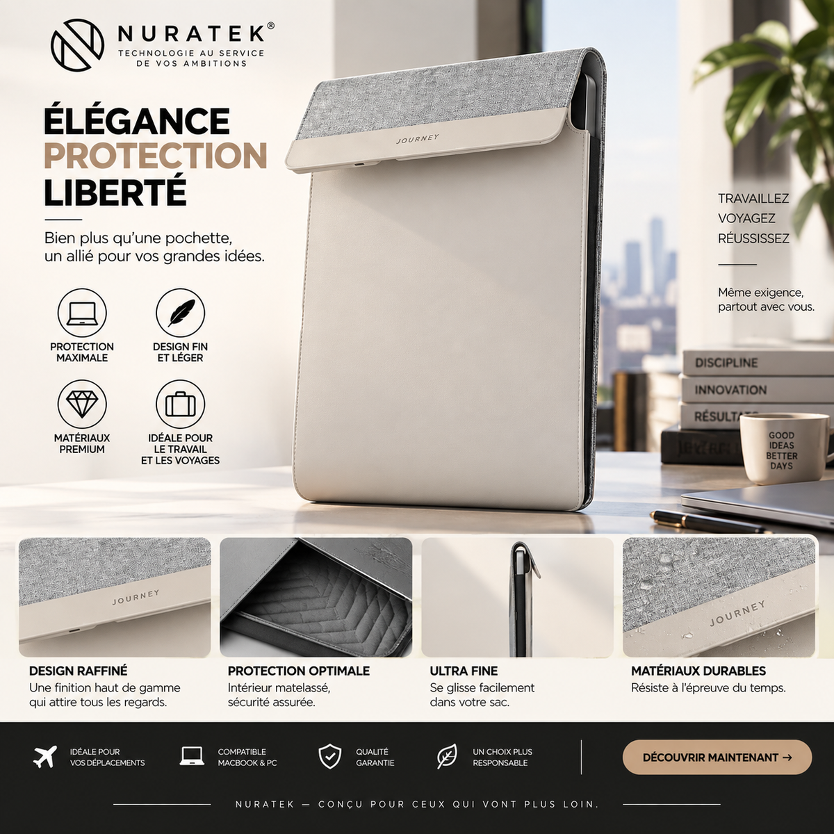 💼 NURATEK SMARTDESK PRO™ Sacoche Laptop 5-en-1 avec Charge Sans Fil