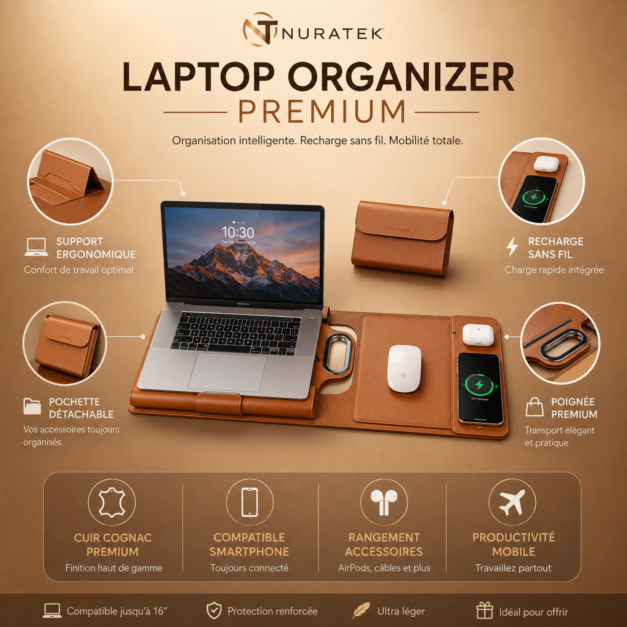 💼 Nuratek PowerSleeve Pro™ | Sacoche Laptop 5-en-1 avec Recharge Sans Fil
