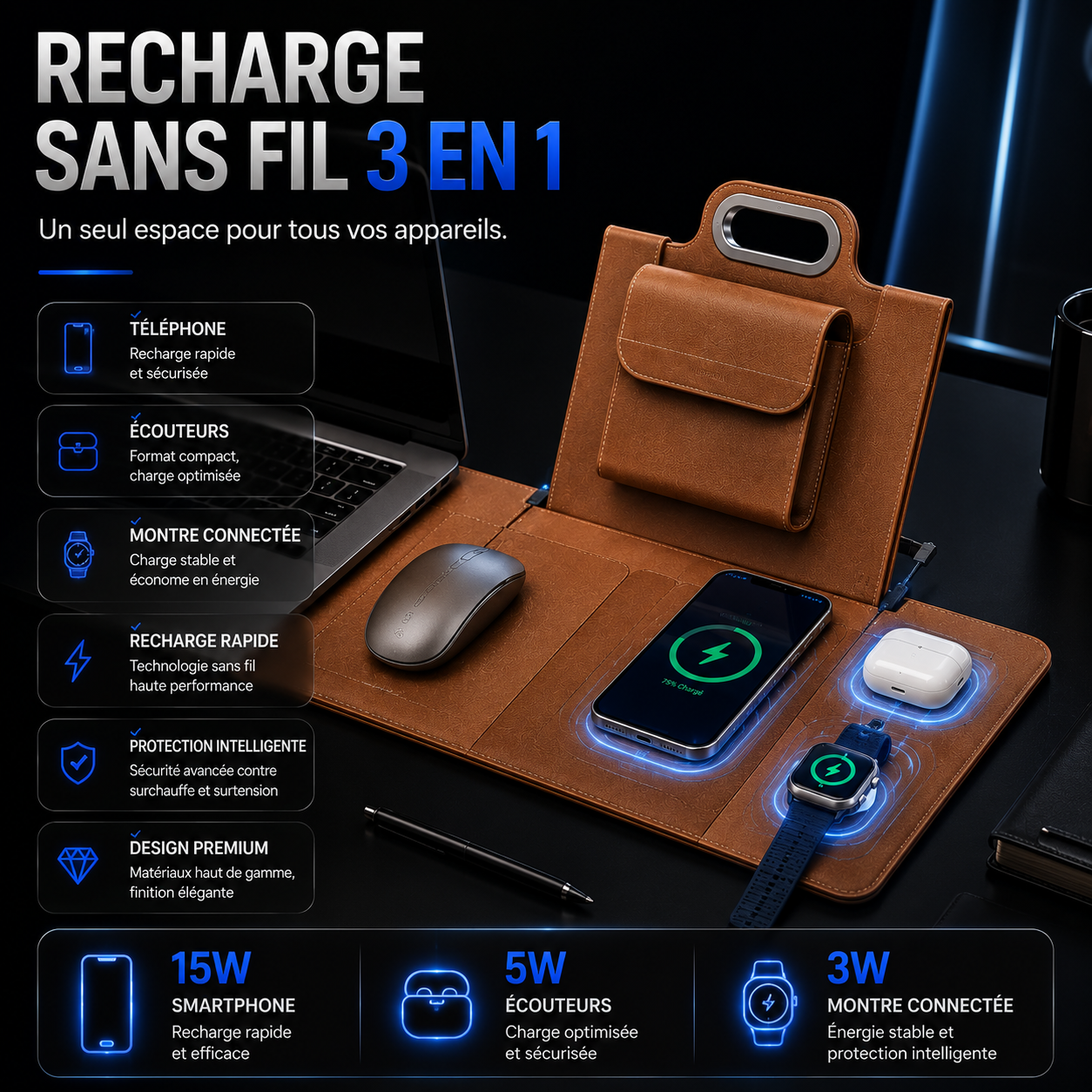 💼 Nuratek PowerSleeve Pro™ | Sacoche Laptop 5-en-1 avec Recharge Sans Fil