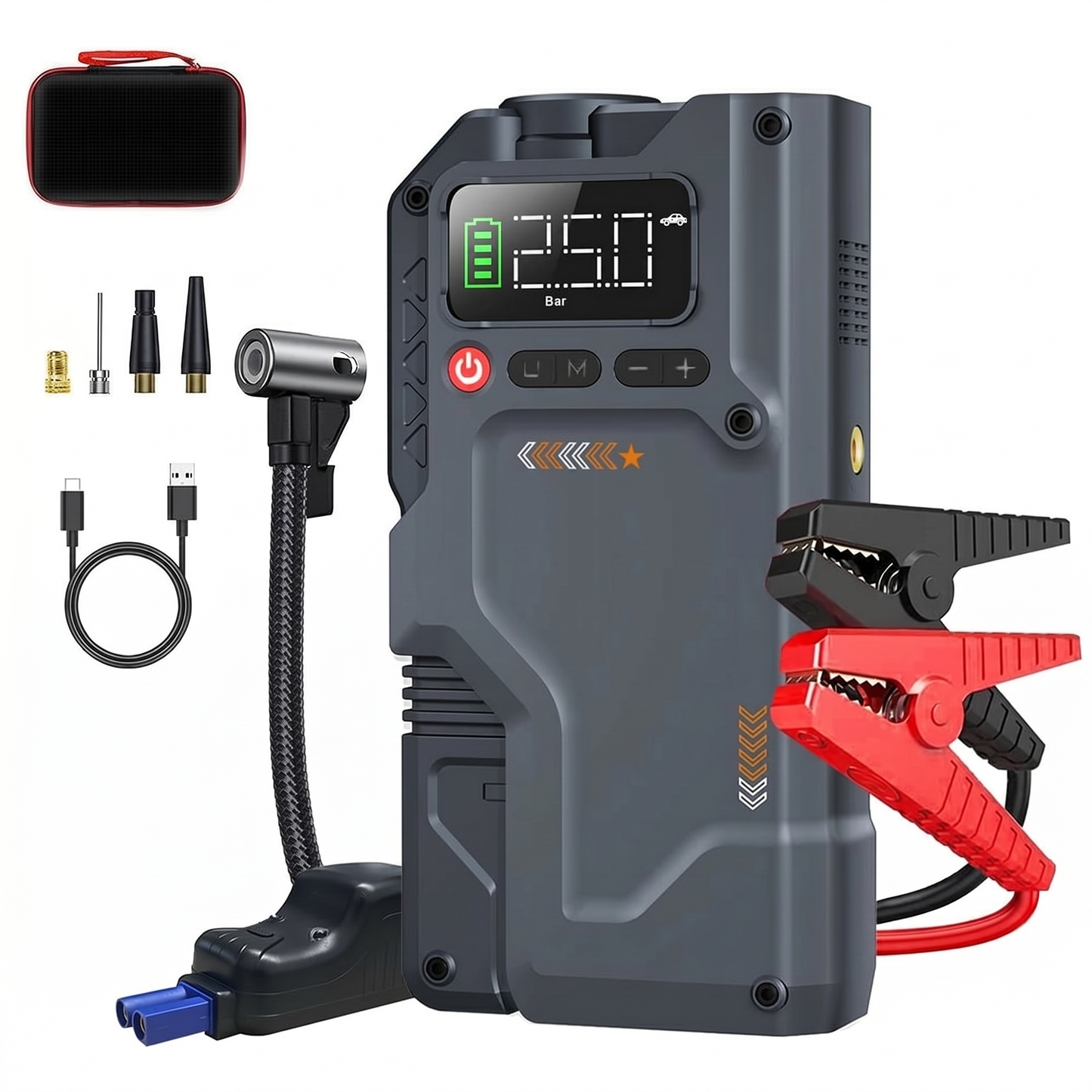Booster de Batterie 2500A avec Compresseur d'Air Intelligent – Démarrage Rapide 12V