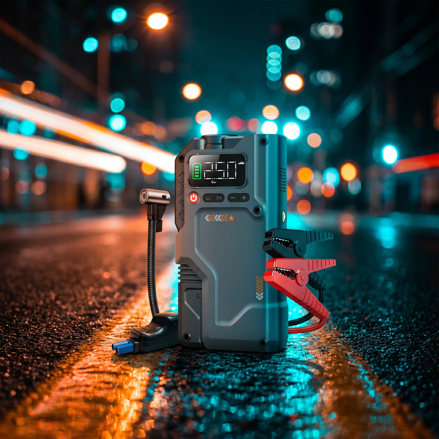 Booster de Batterie 2500A avec Compresseur d'Air Intelligent – Démarrage Rapide 12V